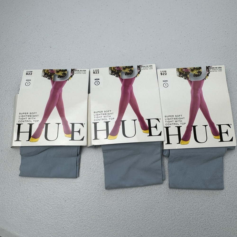 Lot of 3 Hue Super Soft Lightweight Tights Control Top Dusty Blue Size 1 11231